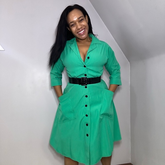 Dresses & Skirts - Vintage Green Button-Up Women's Dress A-line Spring Casual Midi Cutesy ILGWU